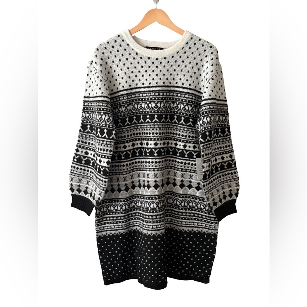 Eloquii Fair Isle Sweater Dress – NWT Black & White, Size 18/20, 37” Long - Picture 2 of 6